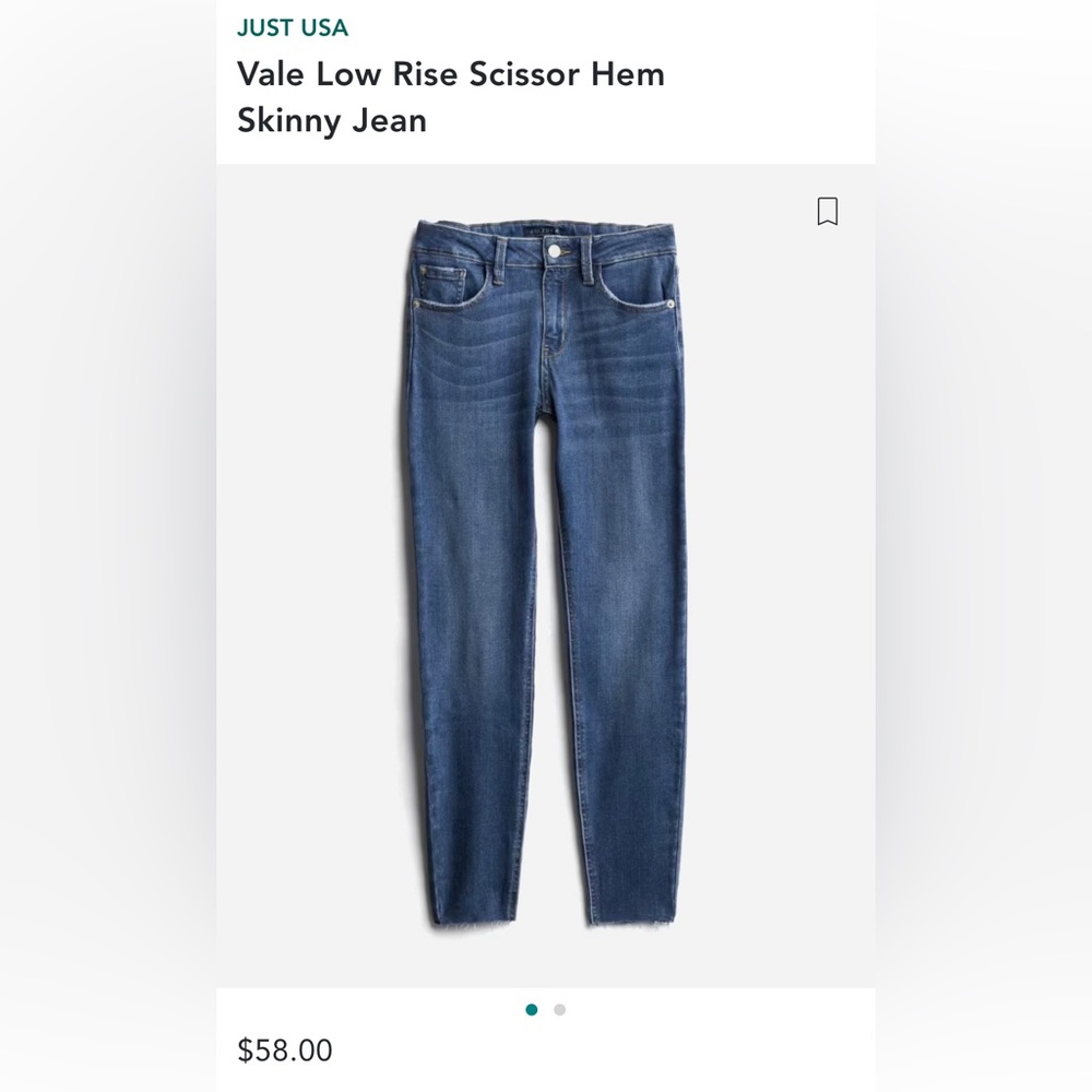 Just USA Vale Low Rise Raw Hem Skinny Jean - Women’s 26